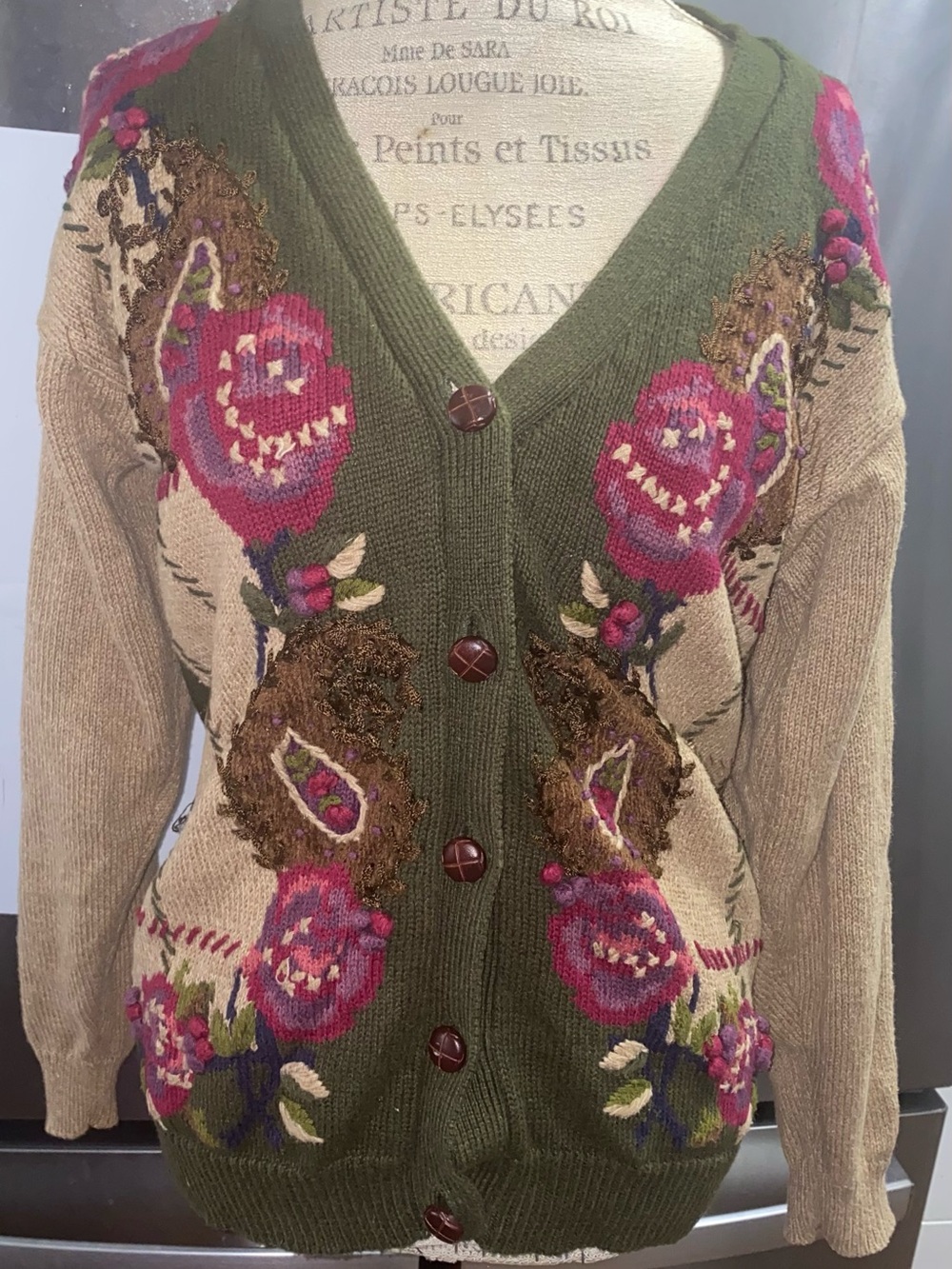 hand embroidered vintage button up floral cardigan